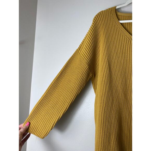 JENNI KAYNE SWEATER FISHERMAN ORGANIC COTTON MUSTARD MARIGOLD KNIT LONGLINE - Picture 8 of 13